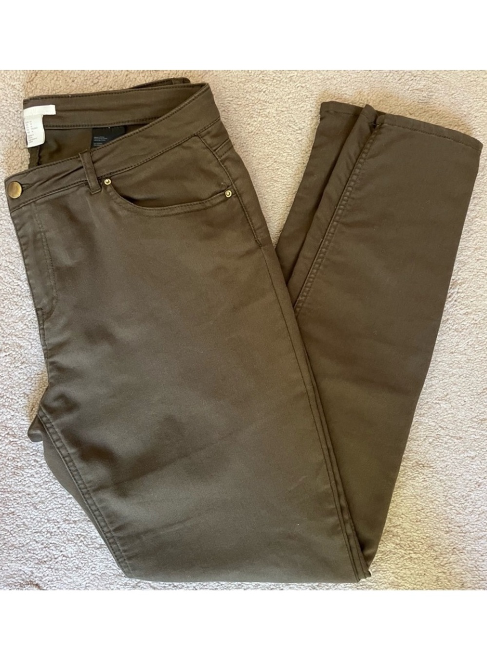 H&M Skinny Regular Stretch Denim Jean Pants in Khaki Green 14